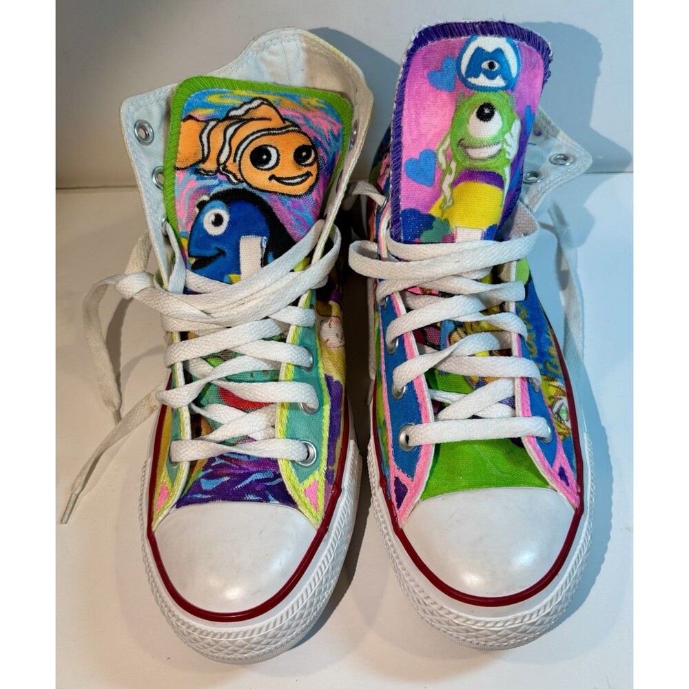 Custom Hand Painted Disney Characters Converse High Top Women's Sz 8 LOOK!